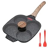 Bobikuke Spiegeleipfanne 21 cm, Pancake Pfanne mit Deckel 4 Loch Augenpfanne Antihaft-Aluminium Pfanne für Frühstück