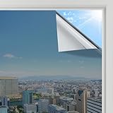rabbitgoo Spiegelfolie Fenster Sichtschutz, Einseitig Fensterfolie Blickdicht von außen Silber 115x200cm, von innen durchsichtig Selbstklebend Sonnenschutzfolie UV Schutzfolie Sichtschutzfolie