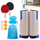 WIYETY Profi Tischtennisschläger Set: 2 Tischtennisschläger + Einziehbarem Netz + 6 Tischtennis Bälle + 1 Tragetasche + 1 Ballbox, Tischtennis Set Profi für Erwachsene Familien Erwachsene (Graublau)