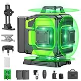 Kreuzlinienlaser Grün 16 Linien Nivellierlaser, 4 x 360 ° Laser wasserwaage, linienlaser kreuzlaser selbstnivellierend für Innenbereich Baustelle, 2 x Batterie Vermessungskabine