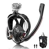 Schnorchelmaske für Erwachsene, Tauchmaske - CO2 Sichere Tauchermaske Erwachsene, Doppelrohr-Trockenschnorchel Vollgesichtsmaske für Erwachsene mit Sportkamerahalterung (Schwarz, L/XL)