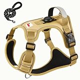 BOLDPET Hundegeschirr mit Airtag-Halterung und Leine, Premium-Oxford-Hundegeschirr, reflektierend, verstellbar, für kleine Hunde, mittelgroße und große Hunde, Khaki, Größe S