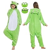 JONRRYIN Onesie Pyjama Damen Herren, Tierkostüm Erwachsene, Unisex Tier Kostüm Pyjama, Pyjama Animal Costume Schlafanzug Jumpsuit (DE/NL/SE/PL, Alphanumerisch, XL, Regular, Regular, Grün)