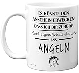 Lustige Angelgeschenke für Männer – Eigentlich Denke Ich ans Angeln Tasse – Neuartige Fisch-Angler-Geschenkidee für Papa, Opa, Geburtstagsgeschenk für ihn oder sie, 325 ml spülmaschinenfeste Tasse