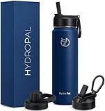 HydroPal Edelstahl Trinkflasche - 500ml/750ml/ 1L/ 1.2L, BPA-Frei, Kohlensäure geeignet, Isolierte flasche mit Strohhalm & 2 Deckel, Auslaufsichere Isolierflasche für Sport