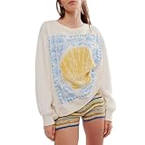 Schulterfreies Oberteil für Damen, lustig, langärmelig, übergroß, leicht, lässig, lockerer Pullover, hellgelb, M