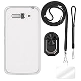 ESACMOT [4 in 1 Hülle Kompatibel mit Alcatel One Touch Pop C9 7047D mit Umhängeband, Handschlaufe und Ringhalter, Stoßfeste Schutzhülle Reiseset (Schwarzes Set)