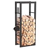 DanDiBo Kaminholzregal Innen Metall mit Besteck 96601 Brennholzregal Holzaufbewahrung Kaminholzständer Feuerholzregal