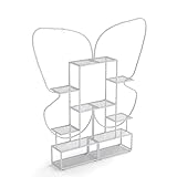 HOMASIS 6 Etagen Metall Pflanzenständer schmetterlingsförmig, Blumenständer mit 4 Haken, Blumentopfständer Pflanzenregal Blumenregal Pflanzenleiter für Wohnzimmer Garten Balkon Terrasse (Weiß)