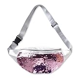 Bauchtasche Damen Silber Glitzer - Pailletten Hüfttasche wasserdicht & reflektierend, mit Reißverschluss-Fächern für Festival, Karneval, Sport, Reisen & Party | Gürteltasche Metallic (Rosa)