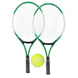 Tennisschläger,Eisenlegierung Tennisschläger Set Keine Elastizität Kinder Tennisschläger Tennisschläger Twin Set mit Ball und Tragetasche für Kinder Draußen Innen Sport (Grüner