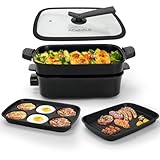 AEWHALE 3-in-1 Multifunktionspfanne Elektrischer Grill,Elektropfanne mit Deckel 1500W Antihaftbeschichtung, Abnehmbare Oberfläche&Cool-Touch-Griffe Pancake Elektrisch Partypfanne