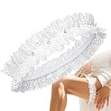 JK Trade® Braut Strumpfband für die Traum Hochzeit in Einheitsgröße, elastisches Hochzeit Strumpfband mit Spitze und filigranen Glitzer-Steinen, Garters for Bride, 100% Handgefertigt