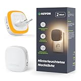 AUVON Nachtlicht Steckdose mit Bewegungssensor und Dämmerungssensor, 2 Stück Warmweißes LED hinterleuchtete Nachtlicht mit 1-50 lm, Helligkeit Einstellbar für Flur, Treppe, Schlafzimmer (Bernstein)