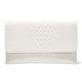 SWEETV Abend-Clutch-Geldbörse für Damen, elegante Handgelenk-Geldbörse, Krokodil-Muster, PU-Leder, Cross-Body-Geldbörse, formell/Hochzeit, Weiss/opulenter Garten