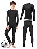 Rolimaka Kinder Funktionsunterwäsche Langarm Sportunterwäsche Fußball Trainingsanzüge Jungen Atmungsaktiv Skiunterwäsche Unterwäsche Warme Set für Training Ski Radsport Black S