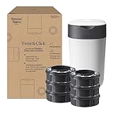 Tommee Tippee Twist and Click Advanced Windeleimer, umweltfreundliches System, inkl. 6x Nachfüllkassetten mit nachhaltig gewonnenem, antibakteriellem GREENFILM, Weiβ