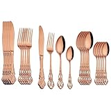 24-teiliges Besteckset, goldfarben, Edelstahl, Essgeschirr, Löffel, Gabel, Messer, Western-Silberbesteck, Geschirr, Geschenk (Roségold)