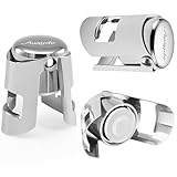 Ausyde Champagnerverschluss, Weinstopfen aus Edelstahl, Vakuumverschluss, super Dichtung, 3 Stück