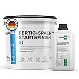 simpleBAU Spachtelmasse Weiß Innen 15 KG + 1L Tiefengrund gebrauchsfertig für Wand, Decke, Boden - Gebrauchsfertige Polymer-Spachtelmasse für Lösemittelfrei vor Anstrich & Renovierung