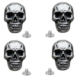 4 Stück Totenkopf-Conchos mit Schraubverschluss, Legierung, für Lederhandwerk & Halloween-Dekoration, 3 cm lang, Teufelsschädel mit Zugring & Schraube, für Taschen & Gürtel