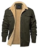 EKLENTSON Herren Winterjacke Fliegerjacke Military Baumwolljacke Outdoorjacke Dick Wanderjacke Winddicht Fleecejacke mit Revers, Armeegrün XL