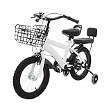 LKHDONG 14 Zoll Kinderfahrrad, Kinderrad mit Stützräder und Korb, Kinder Fahrrad für ab 3-7 Jahre, Fahrrad Kinder Höhenverstellbares, Doppelbremse, Tretfahrrad Mädchen Jungen mit Rücksitz (Weiß)
