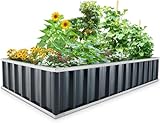 KING BIRD Hochbeet Metall 174x90x30cm,Pflanzkübel Blumenkasten mit 8 T-Etiketten&Handschuhen,Pflanzkasten für Garten aus Verzinktem Stahl,Grau