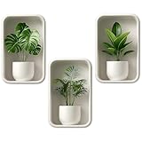 3 Stück Wandaufkleber Pflanzen, 3D Bilder Wandtattoo Wohnzimmer, Selbstklebende Wandsticker mit Blumenmotiv, Wandtattoo Badezimmer für moderne Wanddekoration