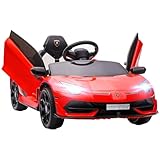 HOMCOM Kinder Elektroauto 12V Elektrisches Kinderfahrzeug, Lamborghini Aventador SVJ Roadster Elektrofahrzeug inkl. 2,4G Fernbedienung, Kinderauto mit MP3-Player, Hupe, Licht, für 3-5 Jahre, Rot