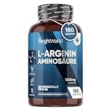 Reines L-Arginin - 1000mg je vegane Tablette - 6 Monate Vorrat für Sport & Energie - Essentielle Aminosäure als Protein Baustein - Alternative zu L Arginin Pulver & Kapseln - 180 Stück - WeightWorld