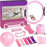 DAILIENFUS Pilates Set Pilates Ring Zubehör Set 13 Teiliges mit Yoga Ball, Yoga Gurt, Fitnessbänder, Pilates Socken, Trainingsposter & Tragbarer Tasche, Home Pilates Essential Kit für Frauen (Rosa)