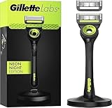 Gillette Labs mit Peelingstange, Herrenrasierer Neon Night, 1 Griff – 1 Klinge, inkl. magnetischer Wandhalterung für einfache Aufbewahrung