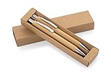 WPRO Schreibset Max Bambus Kugelschreiber + Druckbleistift, einziehbar, Metallclip, Bleistiftmine, nachhaltig, Geschenkset, robust, blau