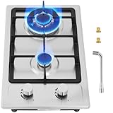 Gaskochfeld 2 Flammig,Gas Einbau Autark Gaskochfeld mit Automatischer Thermoelementschutz,59cm Gaskochfeld Edelstahl,2Zonen Erdgas(20mbr)/Propangas(30/50 mbr) Up to 4300W