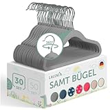 Laleni Kinderkleiderbügel 30 Stück + Samtbezug - platzsparende 360° drehbare Kleiderbügel mit rutschfestem Bezug in grau für Kinder und Babys
