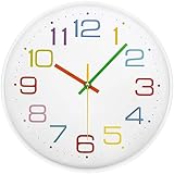 VINILITE Kinder Wanduhr ohne Tickgeräusche 30cm Bunt Zahlen Modern Quartz Lautlos Wanduhr Batteriebetrieben für Kinderzimmer, Küche, Wohnzimmer, Schlafzimmer, Büro