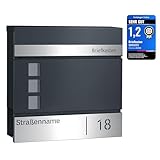 SONGMICS Briefkasten personalisiert, mit Namensschild, Hausnummernschild, Postkasten, Zeitungsfach, Sichtfenster, Schloss, modern, einfache Montage, anthrazit-silbern GMB081G01