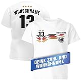 MoonWorks® T-Shirt Kinder Deutschland Trikot EM 2024 personalisiert mit Name Zahl Fußball Fanshirt Jungen MädchenGeschenk weiß 122-128 (7-8 Jahre)