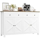 FirFurd Sideboard 140cm Breit Küchenschrank mit Arbeitsplatte Buffetschrank mit 2 Schubladen 4 Türen Küchenbuffet mit verstellbaren Ablagen für Wohnzimmer Küche Esszimmer 140x40x89 cm weiß