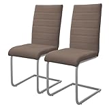 ML-Design Esszimmerstühle 2er Set, Braun, Schwingstuhl, Freischwinger Stuhl mit hoher Rückenlehne, Ergonomische Küchenstühle aus Kunstleder & Metall, Moderner Polsterstuhl für Esstisch & Wohnzimmer