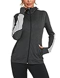 Wayleb Damen Laufjacke Sportjacke Langarm Trainingsjacke Kapuzenjacke Sweatjacke Atmungsaktive mit Daumenloch und Tasche Für Laufen Yoga Fitness Schwarz XXL