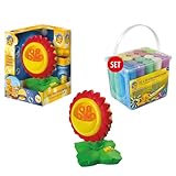 PUSTEFIX Seifenblasenmaschine Flower Power & MALEFIX Straßenkreide 20er Packung I Seifenblasen Kinder Set I Bubble Spaß bei Kinderparty & Geburtstag