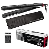 Rowenta x Karl Lagerfeld SF467L K/Pro Stylist Haarglätter, Keratin & Glow-Beschichtung, Ionen-Funktion, Federnd gelagerte Glättplatten, von 140°C bis 210°C, integrierter Kamm, Schwarz/Rot