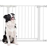 PawHut Türschutzgitter, Treppengitter, Hundegitter ohne Bohren, 75-96 cm Verstellbares Absperrgitter, Auto-Close Baby Schutzgitter, für Kinder und Haustiere, Stahl, Weiß