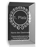 VIP-LASER 3D Glaskristall Lorbeerkranz Glas Pokal 1. Platz mit Deinem Wunschtext - für immer in Glas graviert! Der persönliche Pokal/Trophäe für jeden Veranstalter oder zum Angeben!