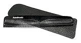Swedish Crown Taschenkamm gesägt 12,5 cm handgemacht Schwarz Kamm mit zwei Zahnungen fein + normal mit Echt - Leder - Etui in schwarz (501 CA ET)