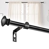 16mm Gardinenstange Schwarz mit Halterungen und Designer-Endkappen,Gardinenstange Wandmontage, 67-187cm, Längenverstellbare Edelstahl-Gardinenstange für Schlafzimmer, Küche