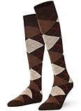 Mysocks Unisex Kniestrümpfe Argyle Socken braun Sahne rote Linie