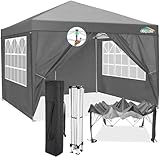 COBIZI Pavillon 3x3 Wasserdicht Stabil Winterfest Partyzelt 3x3 mit 4 Seitenteilen Pop Up Faltpavillon UV Schutz 50+ Gartenpavillon Mit Handtasche, 8X Heringe und 4X Windseil, Grau